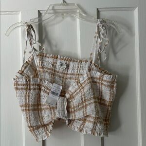 American Eagle Outfitters White and Tan Plaid Tank Top NWT-Large
